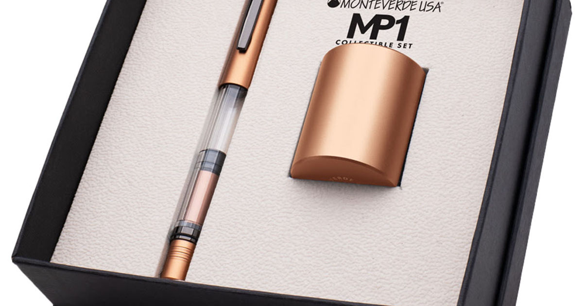 Monteverde MP1 Aluminum Cylinder Pen Rest and Fountain Pens