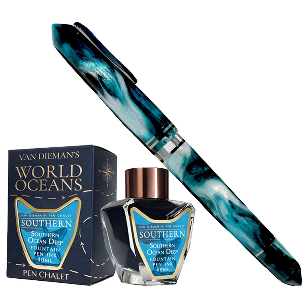 Gioia x Van Diemans Oceans Ink and Metis Fountain Pens